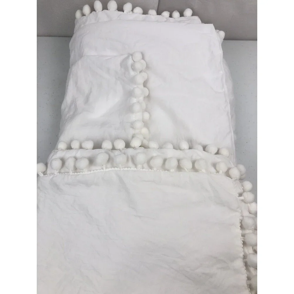 JANZAA DUVET COVER Sham Queen White Pom Ball Zipper Polyester Bed Bedroom